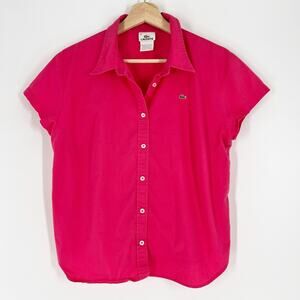 Lacoste Button Up Blouse Top Women 46 US XXL Fuchsia Pink Short Cap Sleeves Crop